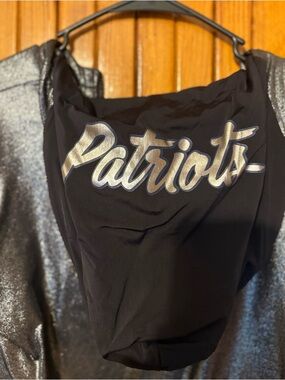 NFL Patriots Black Hoodie with Metallic Silver Script